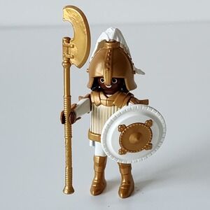 PLAYMOBIL Middle East Warrior Man Series 18 Dark Skin Tone White Shield Gold Axe
